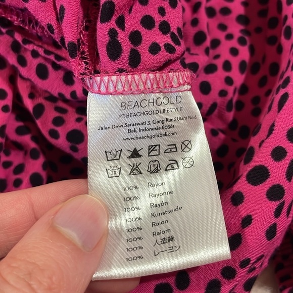 Beachgold Poppy Pink Black Polka Dot One Shoulder Blouse - Picture 5 of 10